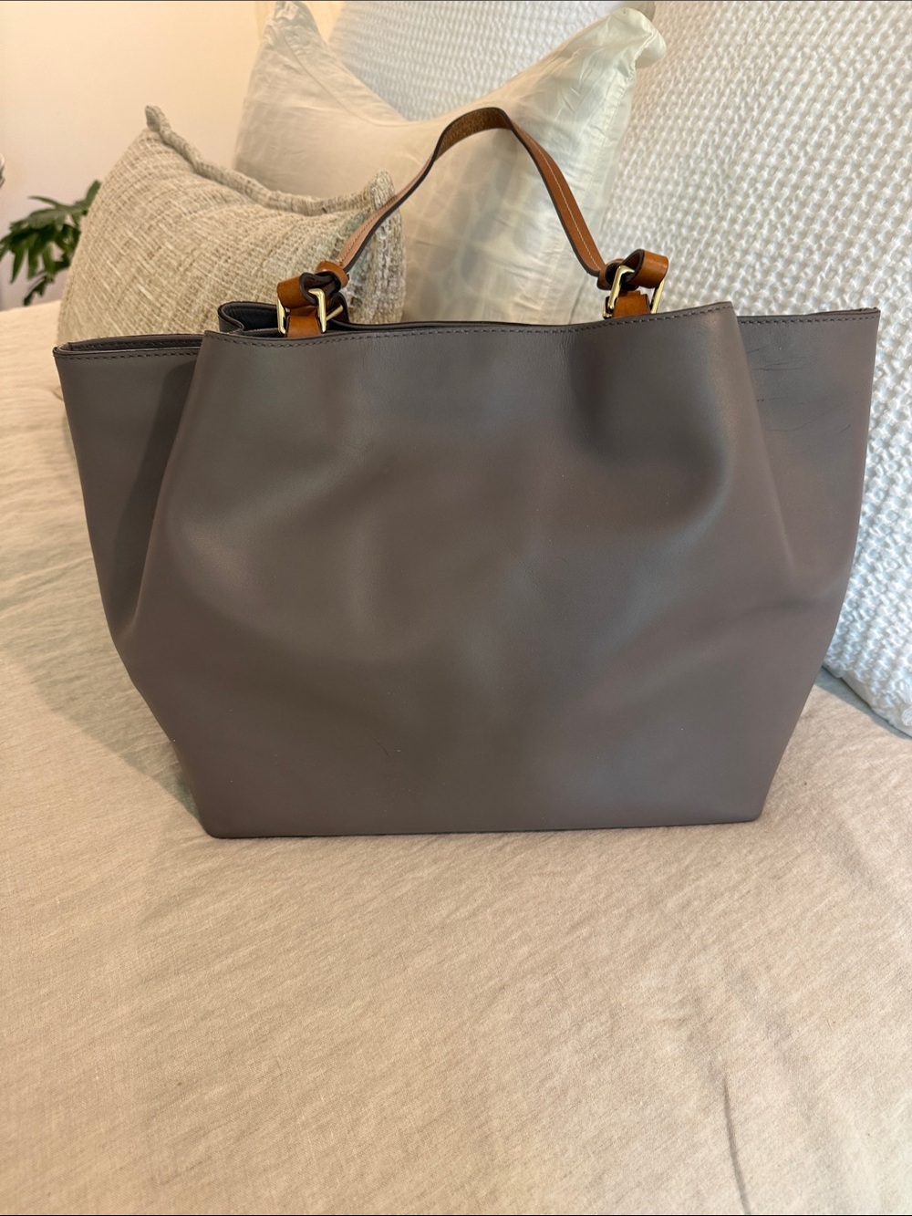 Dooney & Bourke Gray Tote with Tan Leather Handles - Picture 3 of 5